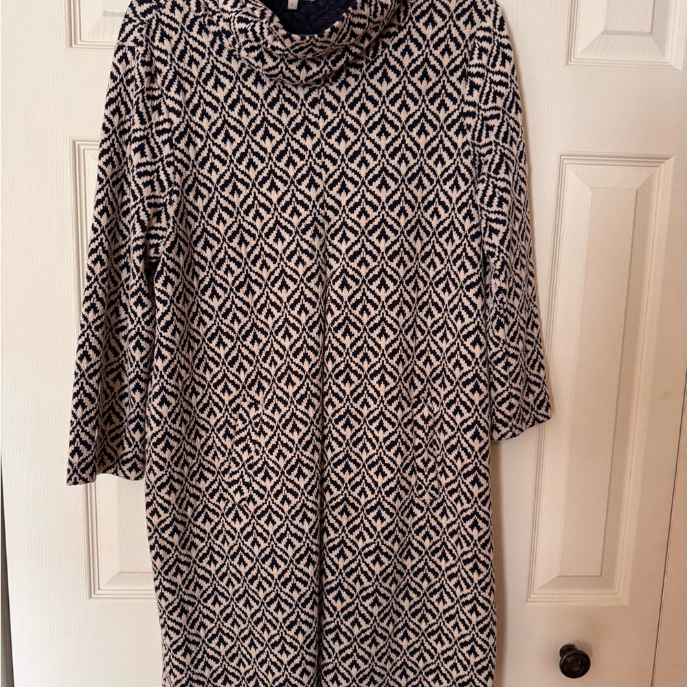 Tyler Boe Black and White Turtleneck Sweater with Geometric Pattern